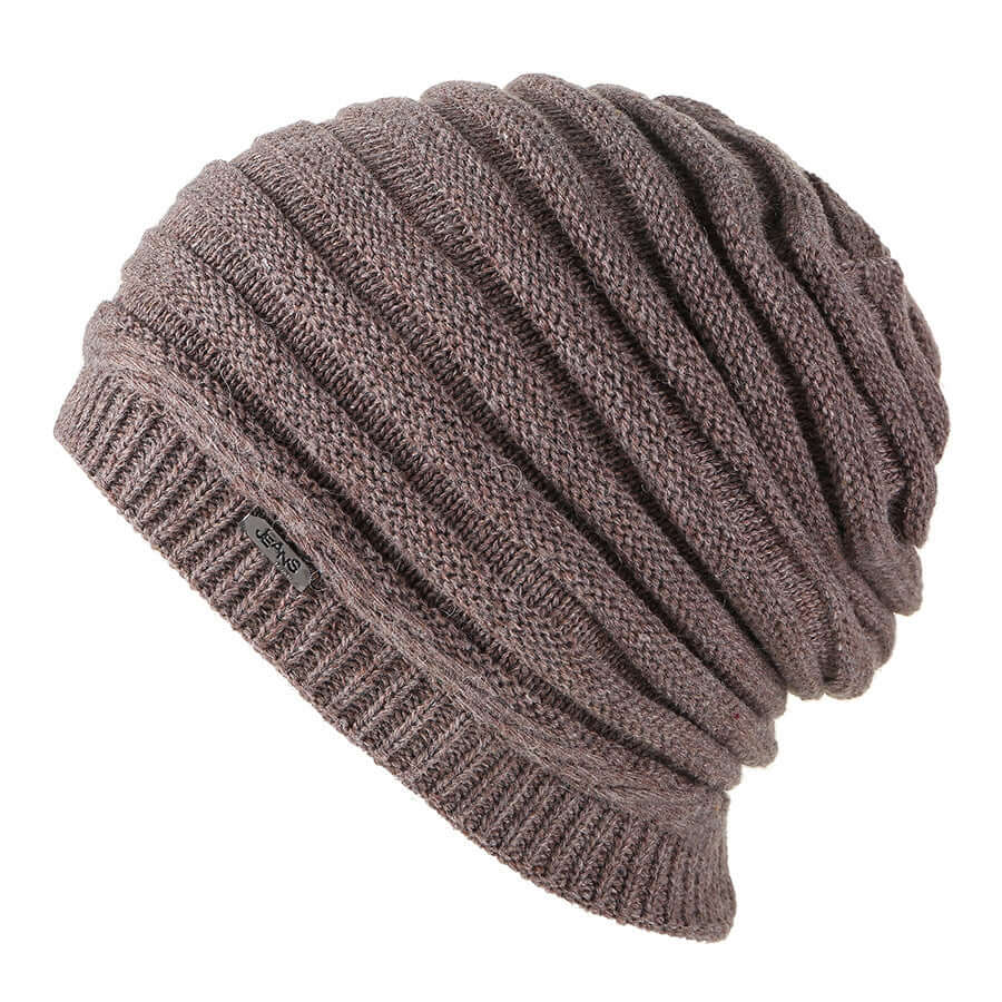Fashionable ribbed brown beanie from BONEHEAD PRO-CREATIONS, perfect for warmth and style in cooler weather.