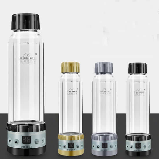 Heating car water heater thermos cup set with heat-resistant glass and electric base, available in four color options.