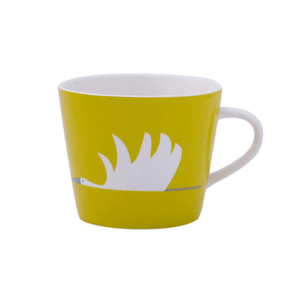 Super cute ceramic coffee mug with a yellow exterior and white bird design, perfect for couples.