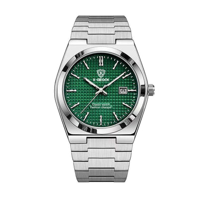 Men's Quartz Watch with Green Dial and Steel Bracelet from BONEHEAD PRO-CREATIONS, Stylish and Waterproof.