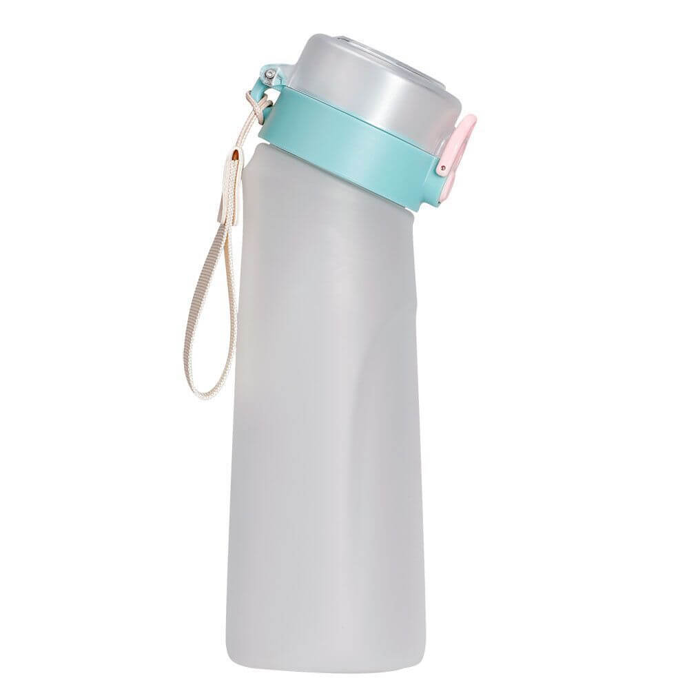 Frosted transparent water bottle with teal lid, 650ml capacity, creative design for easy hydration.
