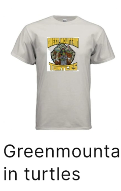 Greenmountainturtles tee shirt featuring a colorful turtle design by BONEHEAD PRO-CREATIONS, showcasing environmental pride.