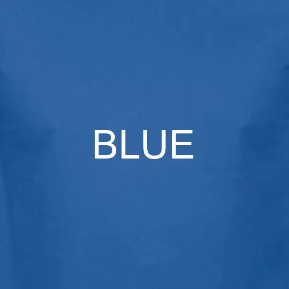 Casual blue t-shirt with the word 'BLUE' printed in white on the front, perfect for everyday wear.