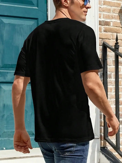 Men's black cotton tee featuring a casual fit, perfect for all seasons, showcasing a stylish back view.
