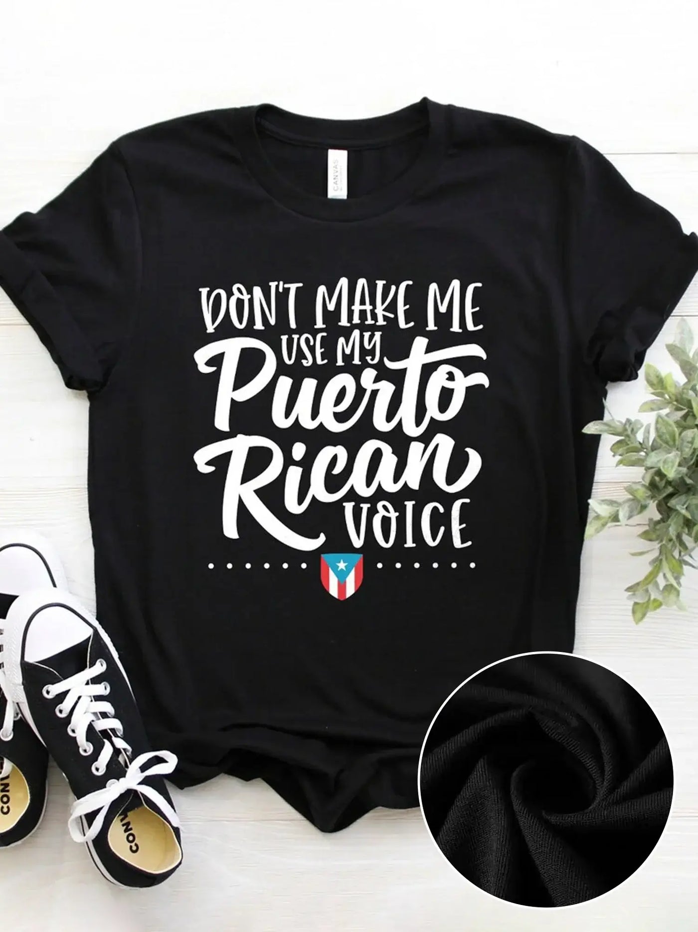 Cotton Puerto Rican voice print tee, casual black t-shirt, BONEHEAD PRO-CREATIONS, perfect for all seasons.