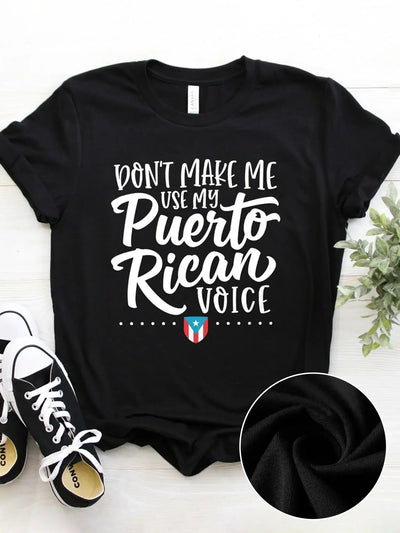 Cotton Puerto Rican voice print tee, casual black t-shirt, BONEHEAD PRO-CREATIONS, perfect for all seasons.