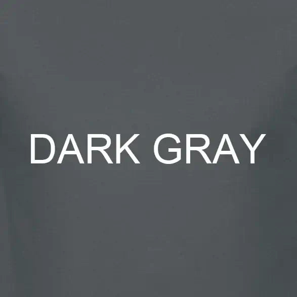 Close-up of a dark gray t-shirt with the text 'DARK GRAY' printed in white.