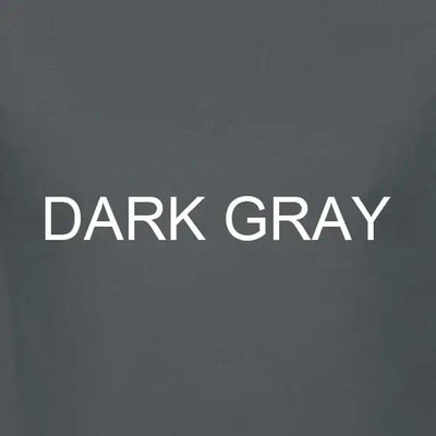 Close-up of a dark gray t-shirt with the text 'DARK GRAY' printed in white.