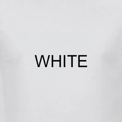 White t-shirt featuring bold black text reading 'WHITE', perfect for casual wear.