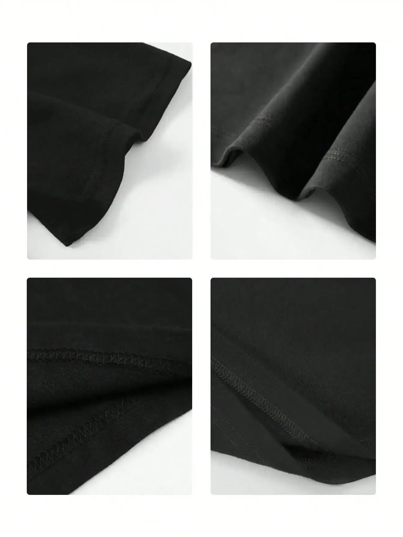 Close-up views of a black cotton shirt showcasing its smooth fabric, seams, and hem details, ideal for casual wear.
