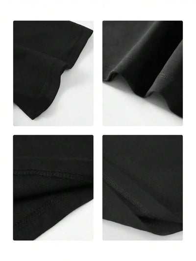 Close-up views of a black cotton shirt showcasing its smooth fabric, seams, and hem details, ideal for casual wear.