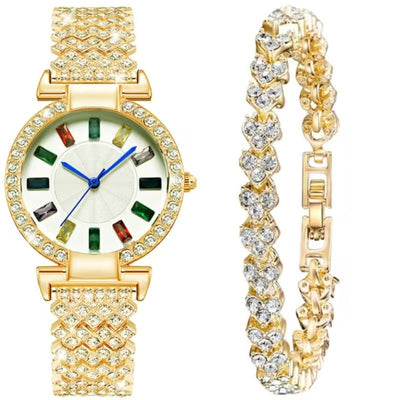 Women’s luxury quartz wristwatch with crystals