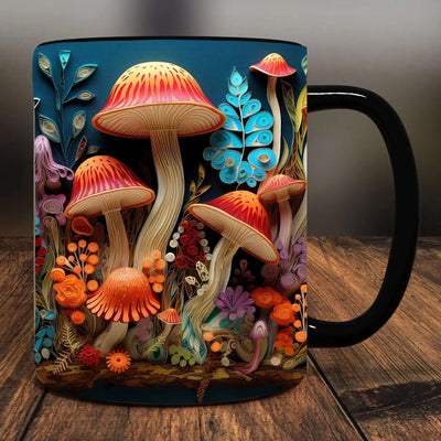 High-end ceramic fashion mug featuring colorful magic mushroom and flower designs, 300ml capacity.
