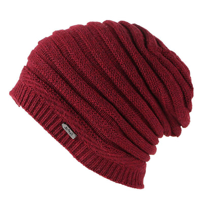 Fashionable burgundy slouchy beanie hat by BONEHEAD PRO-CREATIONS, designed for warmth and style.