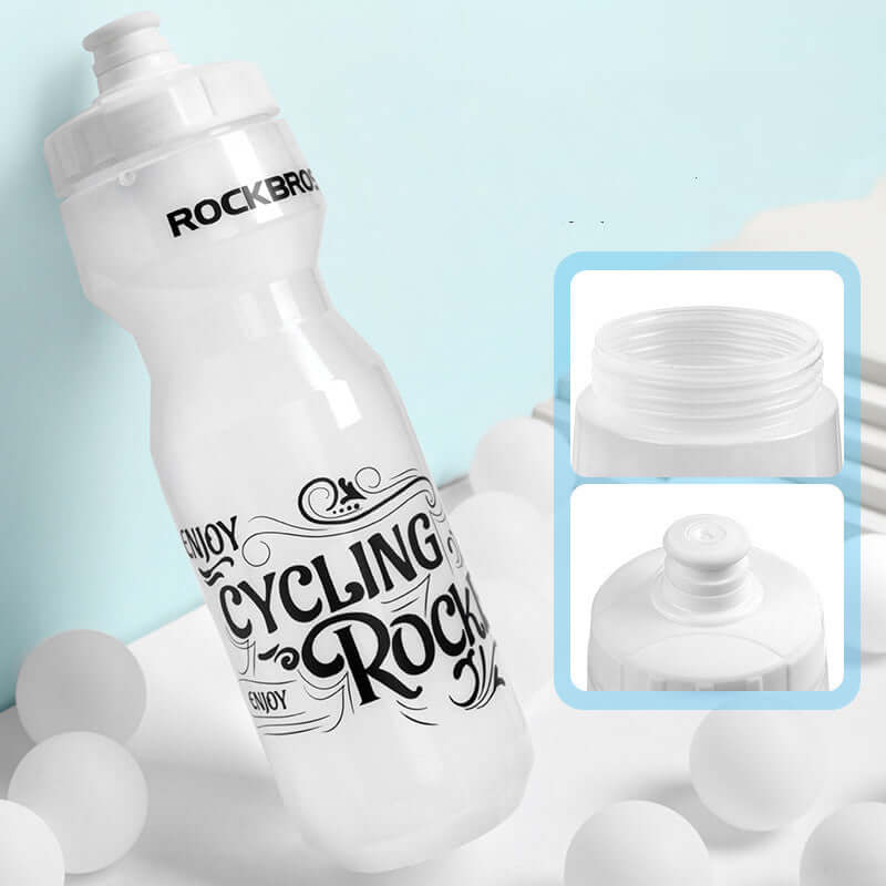 Transparent cycling water bottle featuring a customizable design, ideal for outdoor sports and mountain biking.