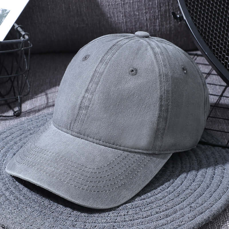 Washed gray baseball cap for men and women, distressed style, outdoor sun hat from BONEHEAD PRO-CREATIONS.