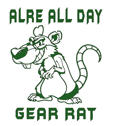 Cartoon gear rat character with text 'ALRE ALL DAY GEAR RAT', representing BONEHEAD PRO-CREATIONS aviation design.