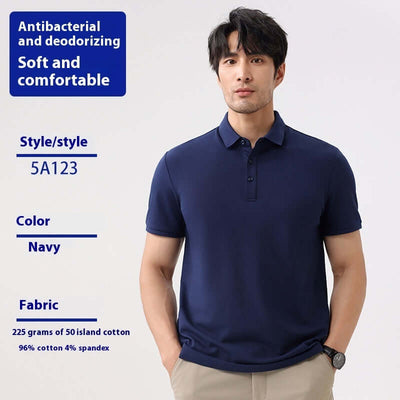 Navy short sleeve polo shirt for men made from soft antibacterial sea island cotton.