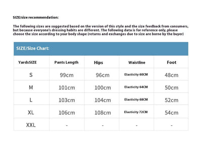 Size chart for denim trousers for men, including measurements for S, M, L, XL, and XXL sizes.