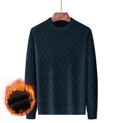 Men's winter fleece-lined warm sweater in dark color, pullover style, suitable for leisure and cold weather.