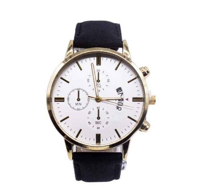 Men's Quartz Fashion Watch with White Dial and Gold Accents from BONEHEAD PRO-CREATIONS, Perfect for Business Wear.