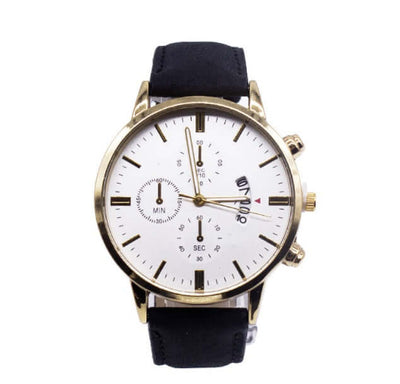 Men's Quartz Fashion Watch with White Dial and Gold Accents from BONEHEAD PRO-CREATIONS, Perfect for Business Wear.
