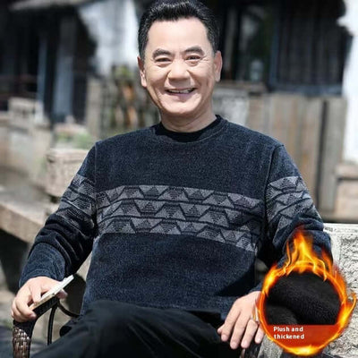 Middle-aged man smiling in a warm fleece-lined sweater, perfect for leisure during winter, featuring a stylish design.