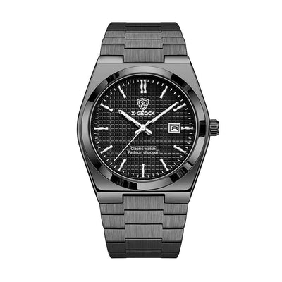 Men's BONEHEAD PRO-CREATIONS quartz wrist watch with black face and steel strap, stylish and water-resistant.