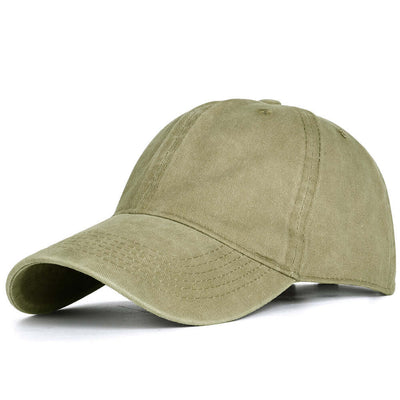 Washed baseball cap in olive green by BONEHEAD PRO-CREATIONS, curved brim, stylish for men and women, perfect for outdoor wear.