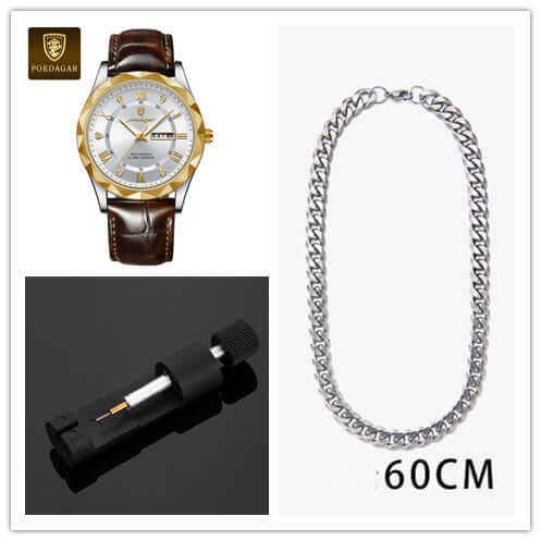 Luxury fashion men's quartz watch and stylish silver chain necklace, 60CM length, BONEHEAD PRO-CREATIONS.