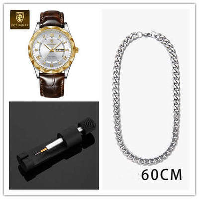 Luxury fashion men's quartz watch and stylish silver chain necklace, 60CM length, BONEHEAD PRO-CREATIONS.