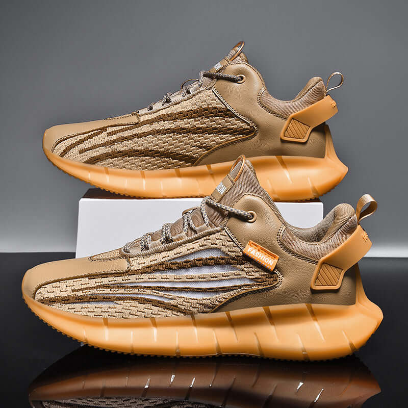 Trendy breathable sports shoes with flying weave upper and rubber sole, perfect for casual running.