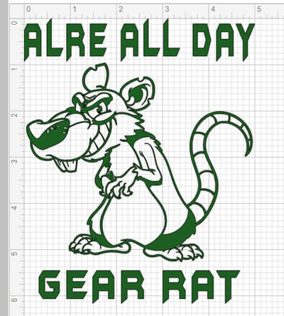 Illustration of a green cartoon rat with the text 'ALRE ALL DAY GEAR RAT', representing aviation efficiency by BONEHEAD PRO-CREATIONS.